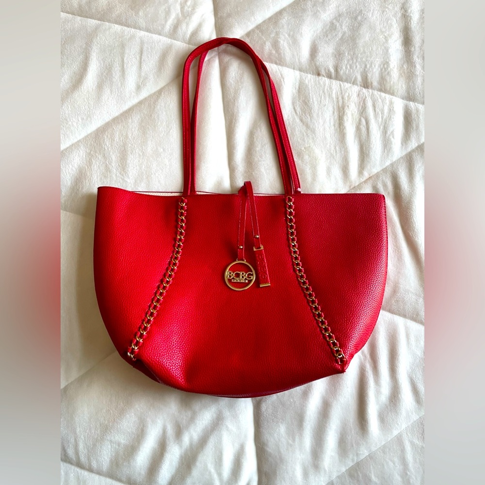 Large red BCBG shoulder bag.  New, never used.